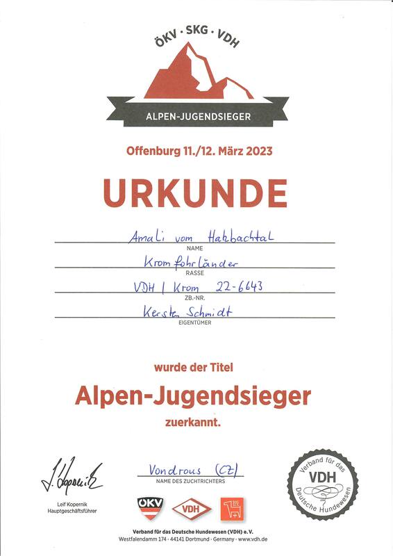 Amalis Urkunde vom 11.03.2023: Alpen-Jugendsieger
