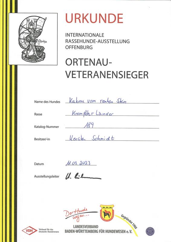 Kabous Urkunde vom 11.03.2023: Ortenau-Veteranensieger