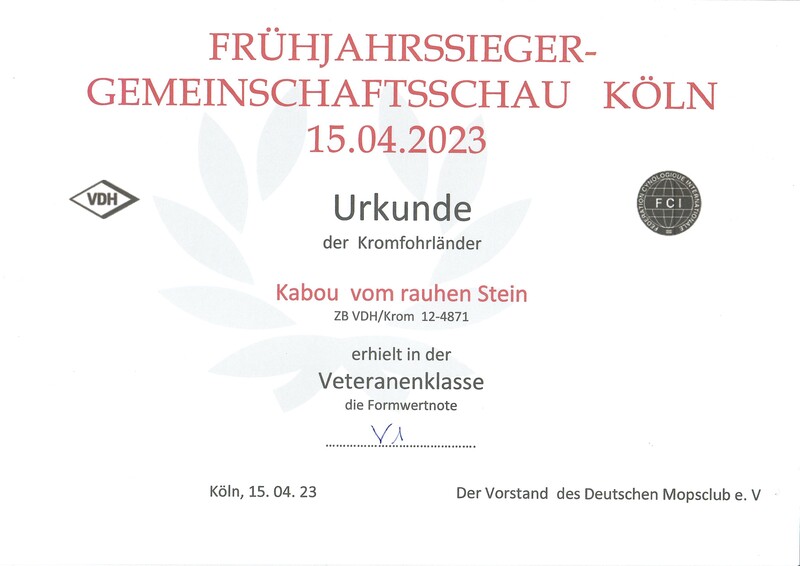 Kabous V1-Urkunde vom 15.04.2023